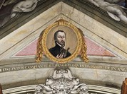 Edmundus Campianus, oválný medailón v lunetě, výzdoba Barokního sálu