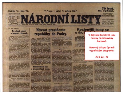 Kramerius - vzorek - barevný tisk barevně naskenovaných novin